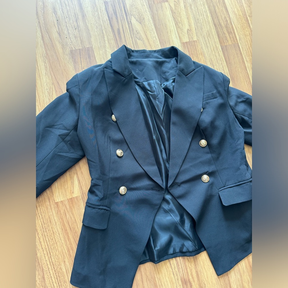 Black blazer with gold buttons